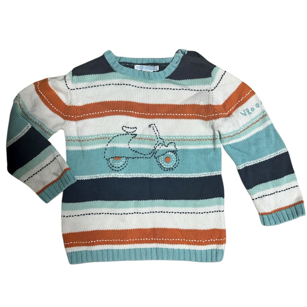 Janie and Jack Multicolor Striped Sweater with Scooter Design